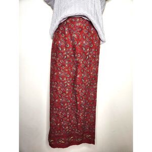 Erika & Co Red Paisley Floral Maxi Skirt Sze 12 Boho Vintage Rayon Cotton Blend